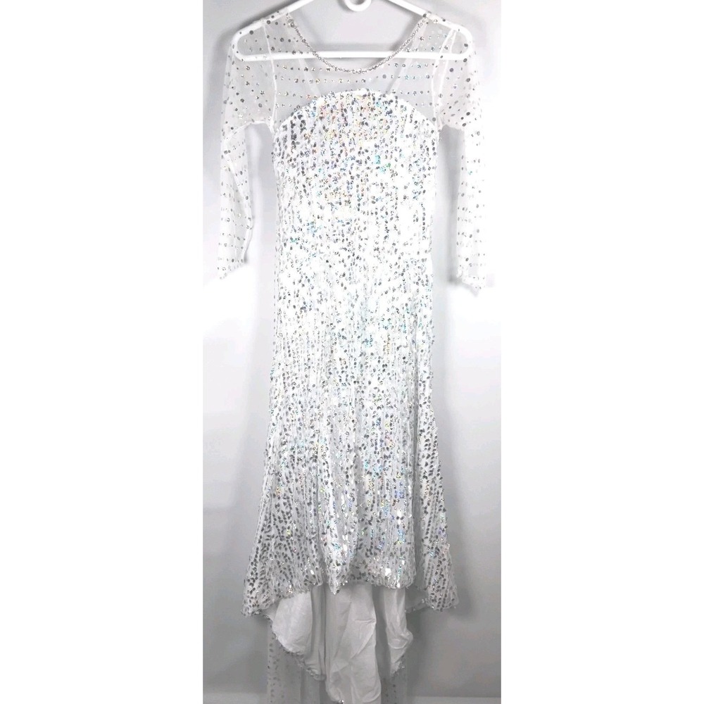 BiBei Beiniu White Iridescent Sequins Long Formal Dress Childs Size 12 w/ Train